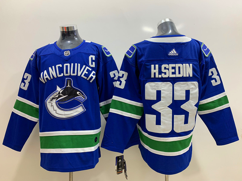 Mens Vancouver Canucks Retired Player #33 Henrik Sedin adidas Home Blue Player Jersey